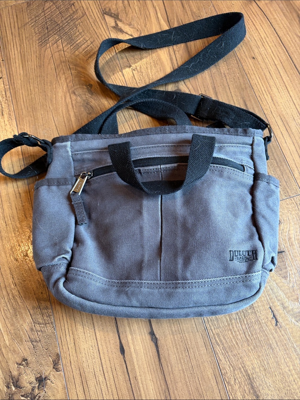Duluth Trading Co Gray Canvas Crossbody Messenger with Black Strap